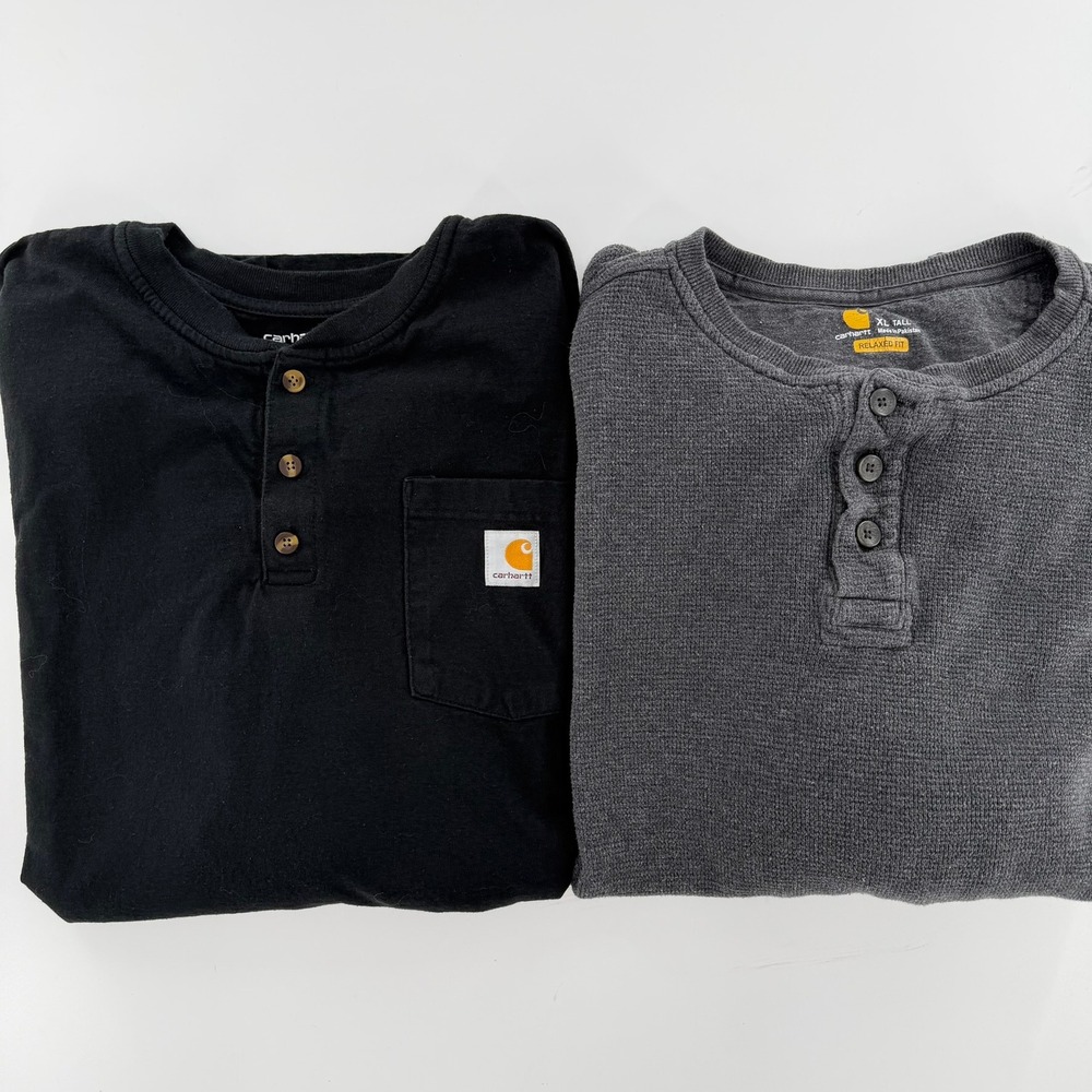 Carhartt Henley Long Sleeve Shirt Lot Modern Men XL Black Gray Waffle Knit Tee
